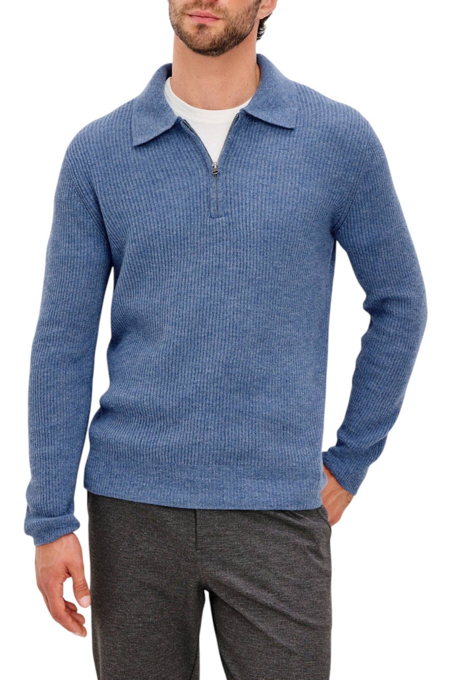 Rails Monty Quarter Zip Sweater in cerulean melange - men's long sleeve top