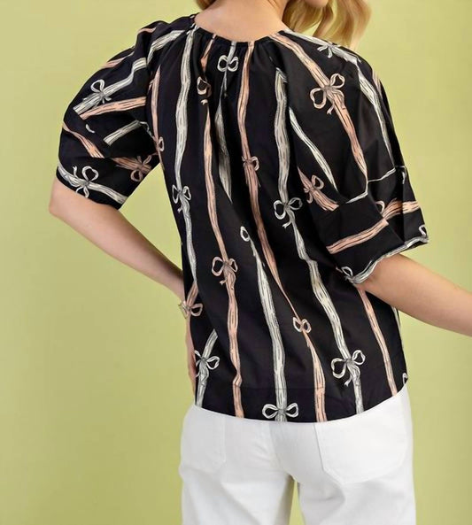 Gigio - Bow Print Front Tie Top