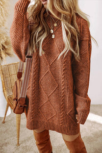 Lovesoft - Cable Knit Drop Shoulder Loose Fit Sweater Dress