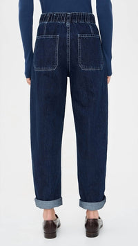 DAZE Villa Drawstring Barrel Leg Pants in blue mood - women's jeans - detail view