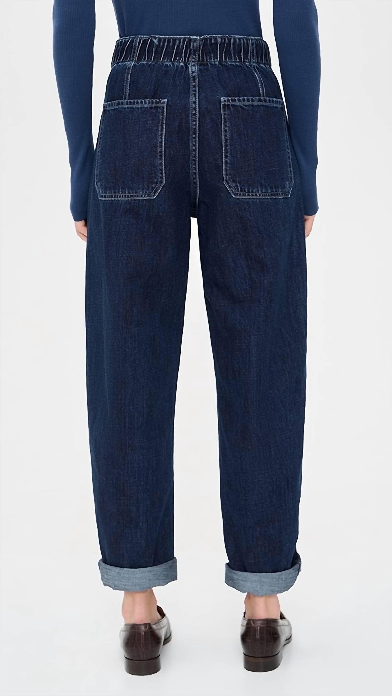 DAZE Villa Drawstring Barrel Leg Pants in blue mood - women's jeans - detail view