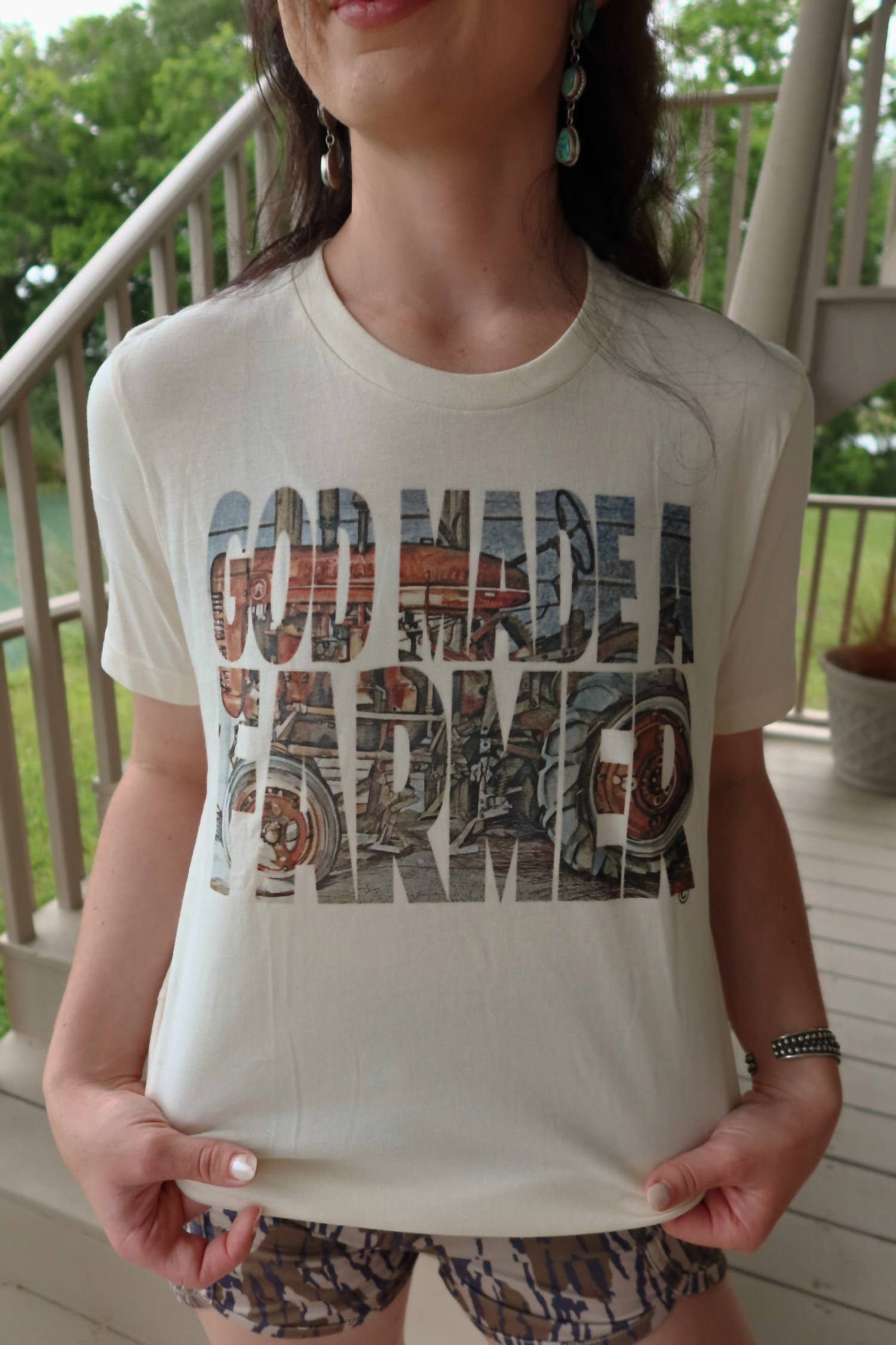 BELLA + CANVAS God Made A Farmer Graphic Tee in white - women's t-shirt