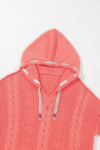 Sweet Lover Fashion - Coral Knit Drawstring Hooded Sweater