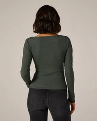 7Diamonds Modal Ribbed Boatneck Top in emerald - women's long sleeve top - detail view