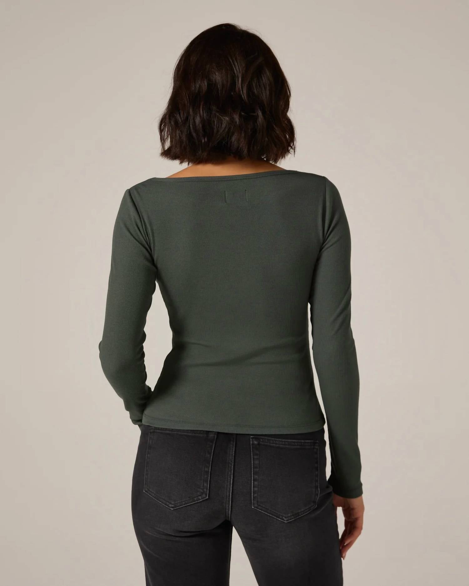 7Diamonds Modal Ribbed Boatneck Top in emerald - women's long sleeve top - detail view