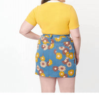 Unique Vintage - Denim Floral What A Classic Mini Skirt - Plus