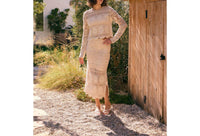 Idem Ditto - Floral Sheer Crochet Top And Skirt Set With Scallop Hem