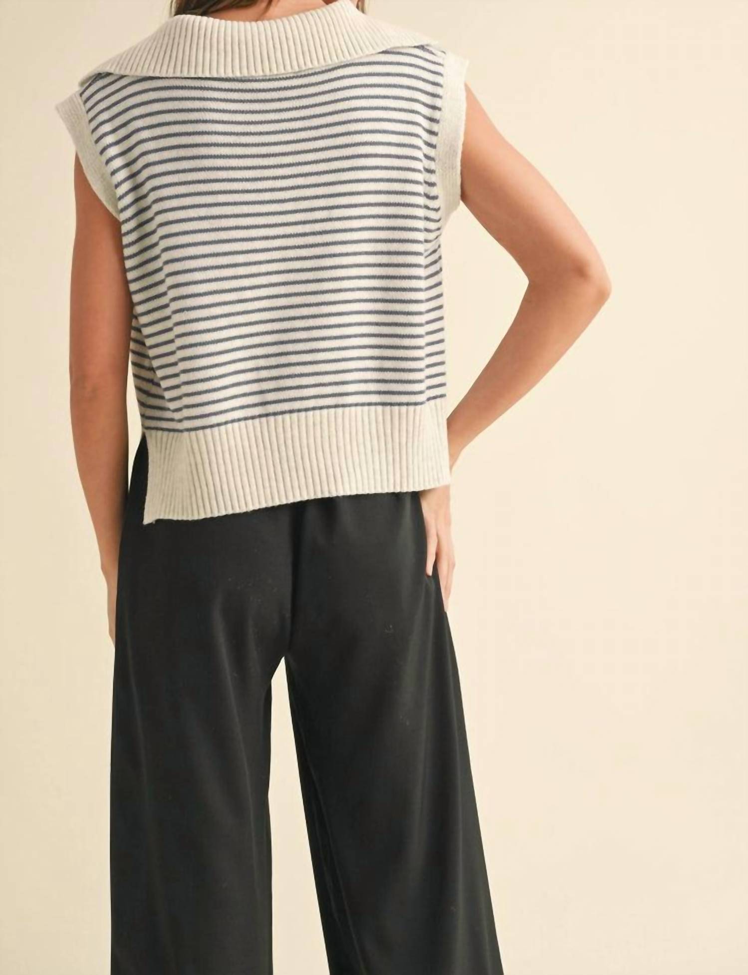 Miou Muse - Stripe Collar Knit Top
