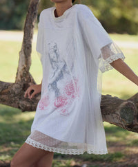 Davi & Dani - Angel Printed Dotted Mesh Layered Dress