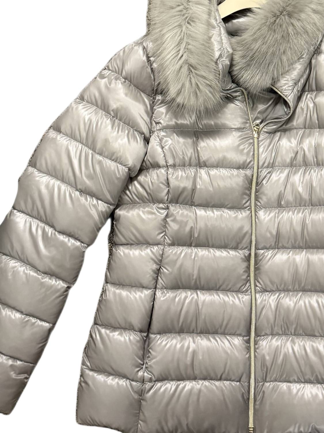 Herno Women's Faux Fur Trim Puffer Jacket in silver - women's jacket - detail view