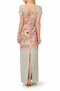 Adrianna Papell - V-back Bodice Sheath Maxi Dress