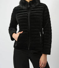Joseph Ribkoff - Velvet Faux Fur Puffer Jacket