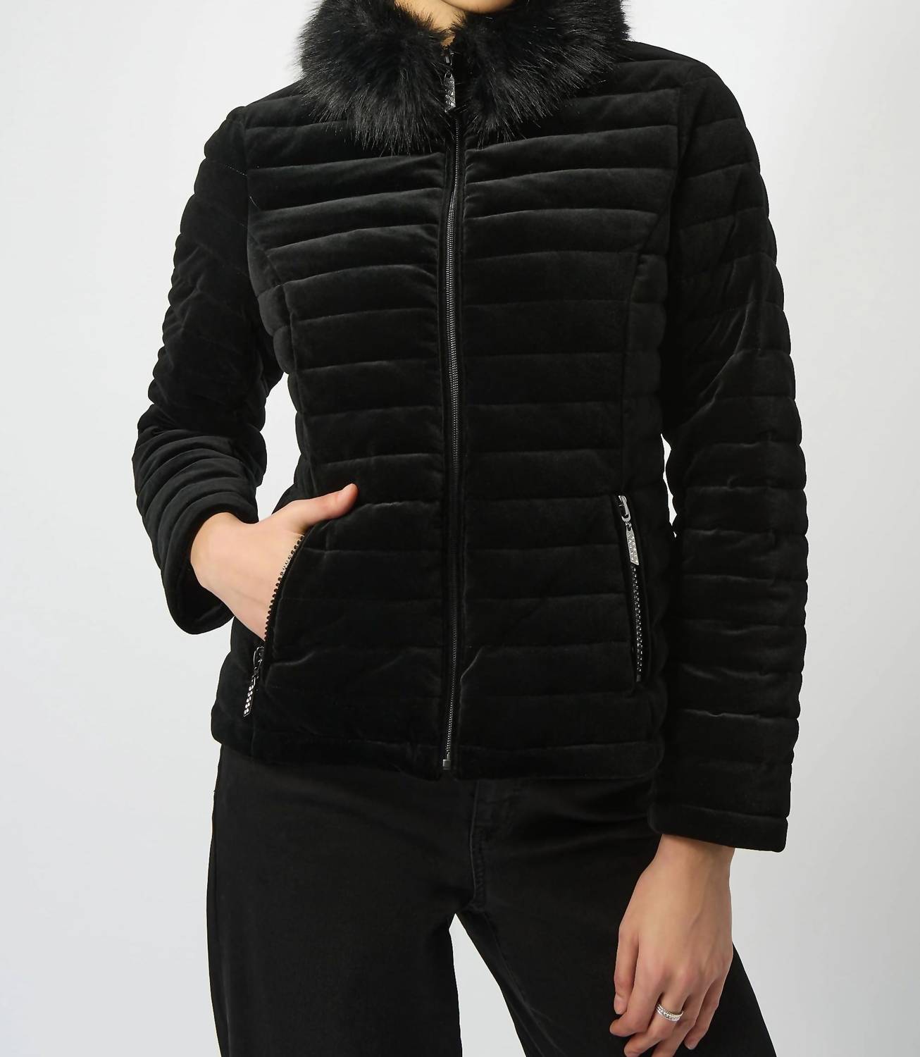 Joseph Ribkoff - Velvet Faux Fur Puffer Jacket