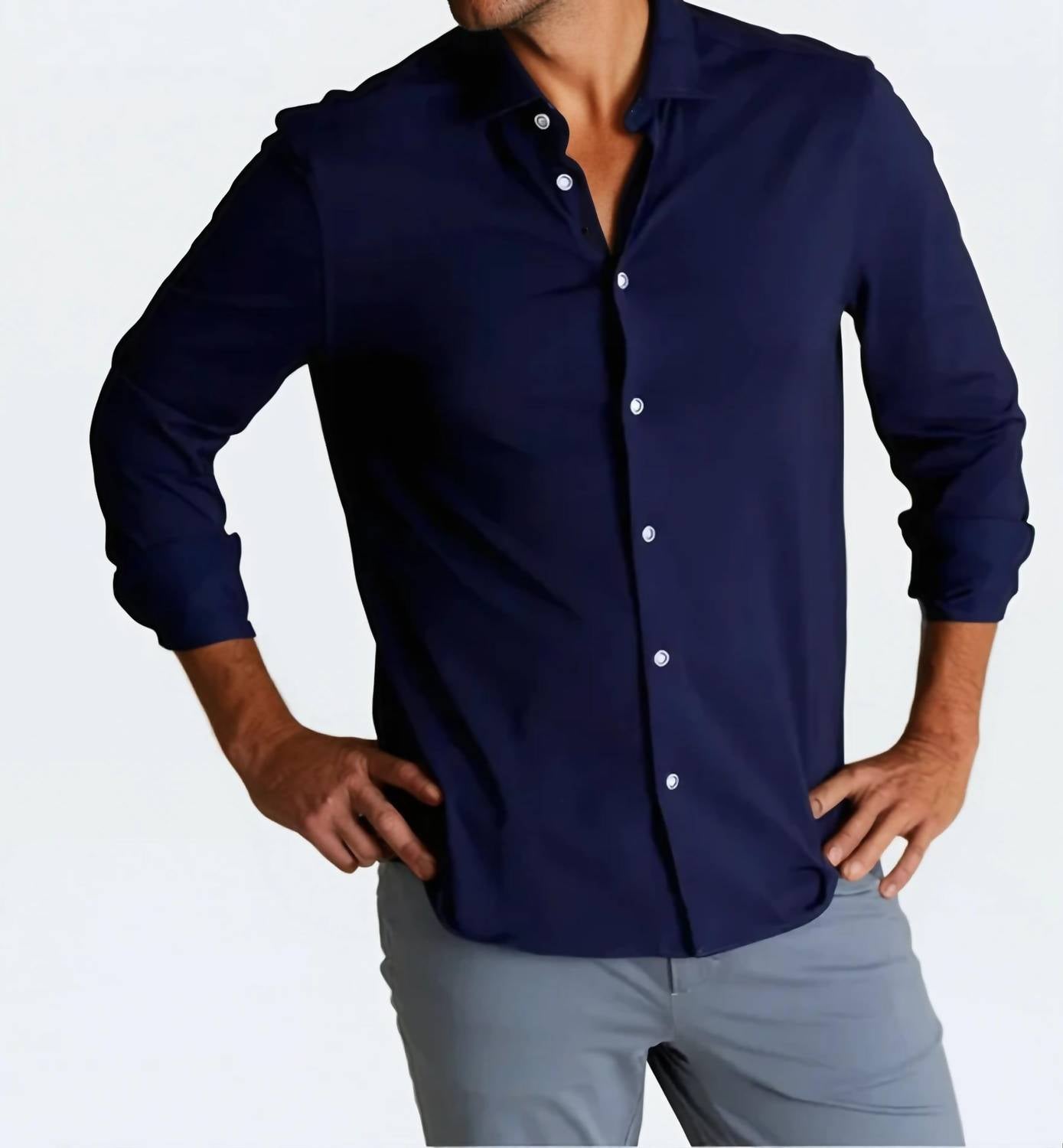 Buki Single Shot Long Sleeve Tech Shirt in navy - men's shirt