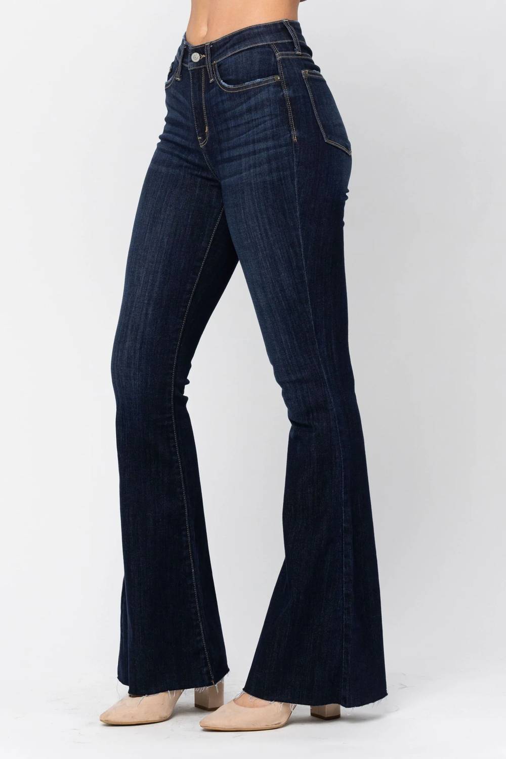 Judy Blue - High Waist Raw Hem Flare Jeans