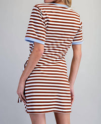 Peace Love Line - Striped Waist Tie Mini Dress