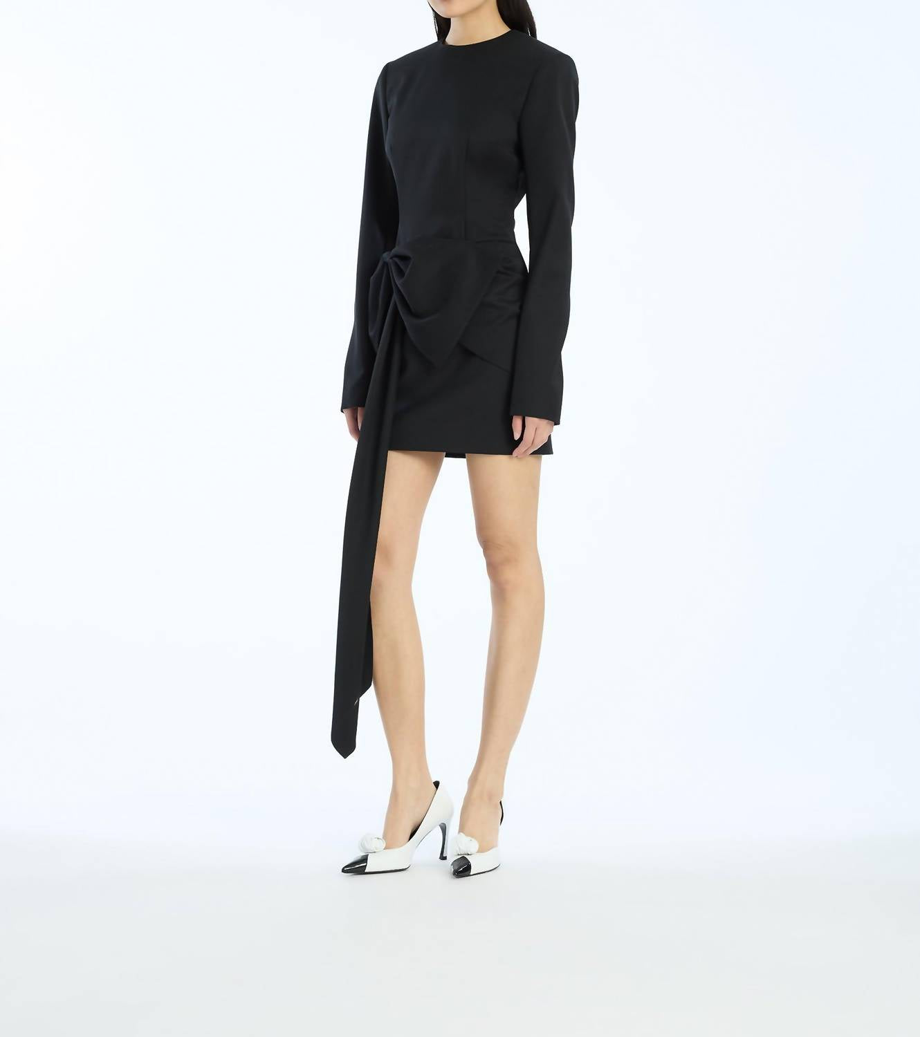 ROTATE Mini Dress With Long Sleeves in black - women's dress - detail view