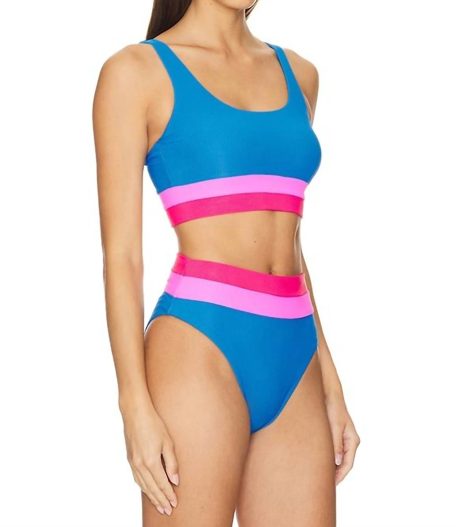 Beach Riot Mackenzie Sports Bra in orchid colorblock - women's intimate - detail view