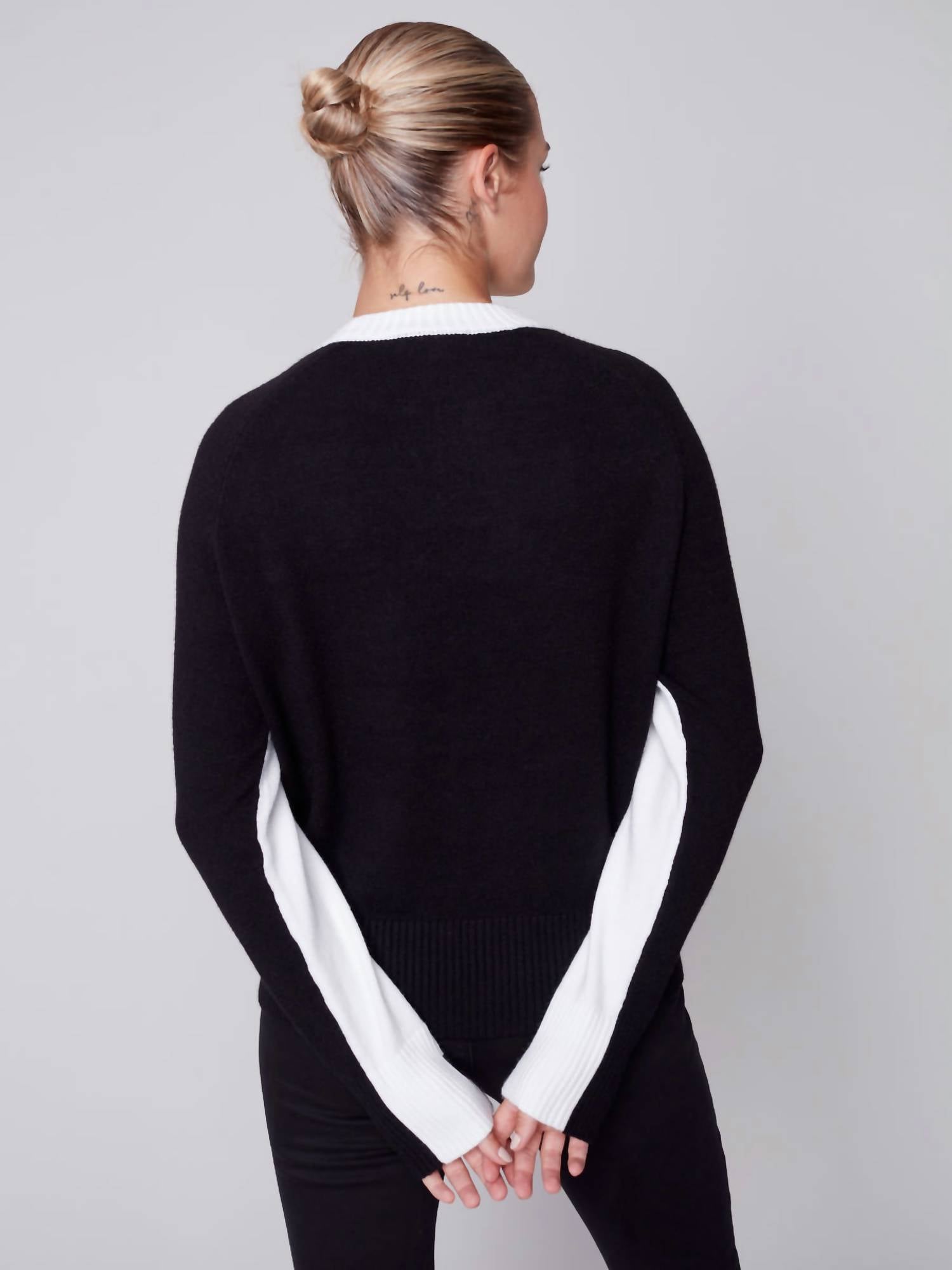 Charlie B - Raglan Sleeve Colorblock Side Cable Sweater
