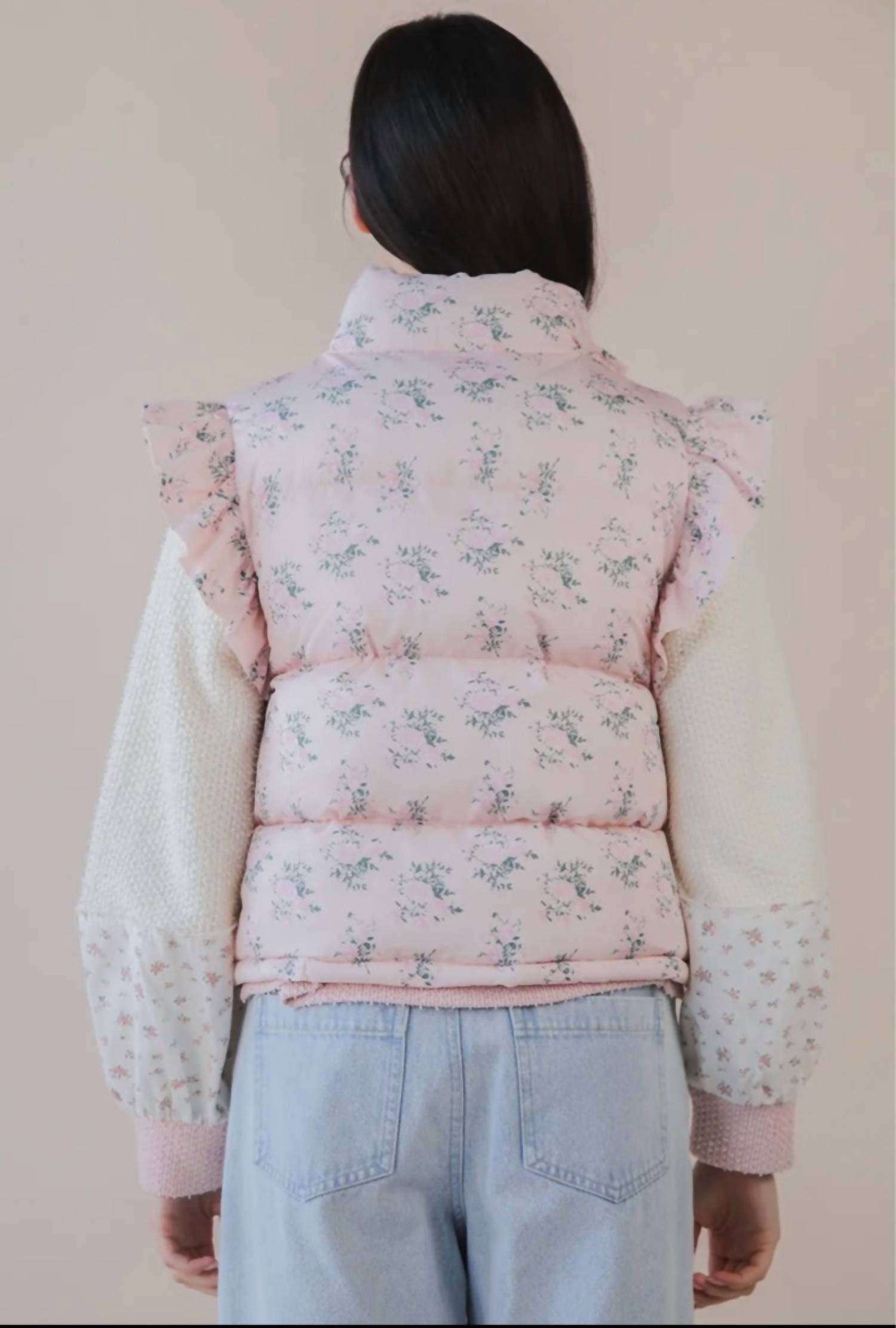 Very J - Floral Puffy Vest With Bows