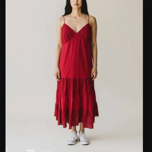 Michael Kors - Spaghetti Strap Eyelet Ruffle Midi Dress