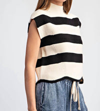 Ee:Some - Striped Mock Neck Sweater