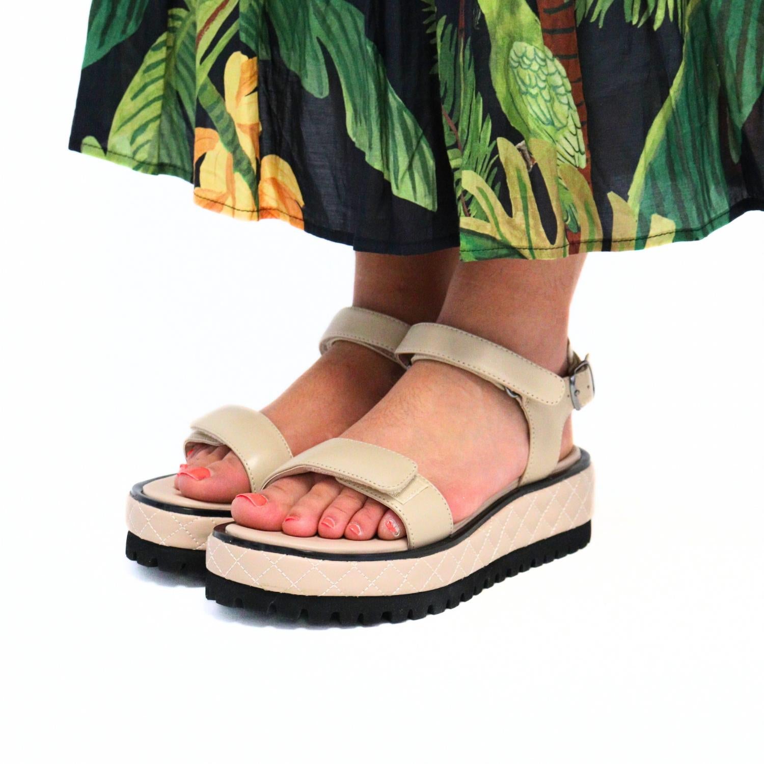 ALL BLACK Women's Quilted Vel Sandals in beige - women's sandal - view 5