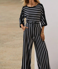 Joseph Ribkoff - Striped 3/4 Sleeve Boat Neck Top