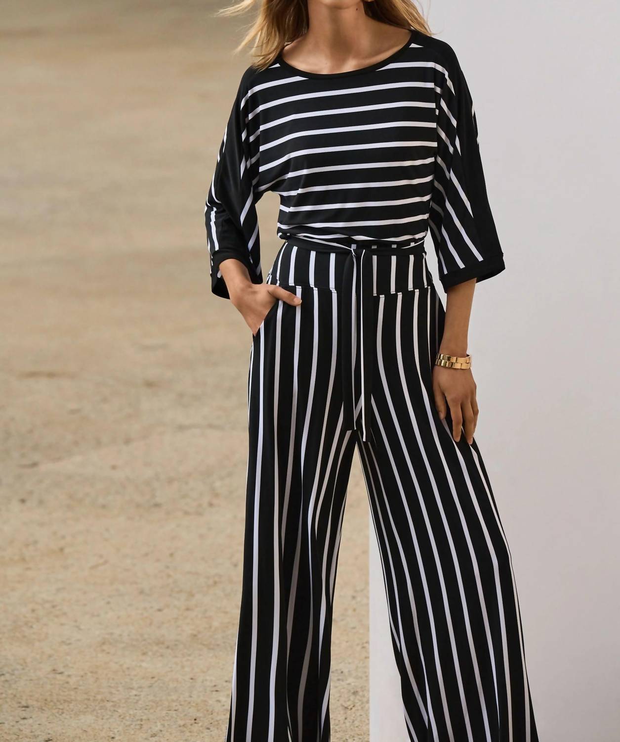 Joseph Ribkoff - Striped 3/4 Sleeve Boat Neck Top