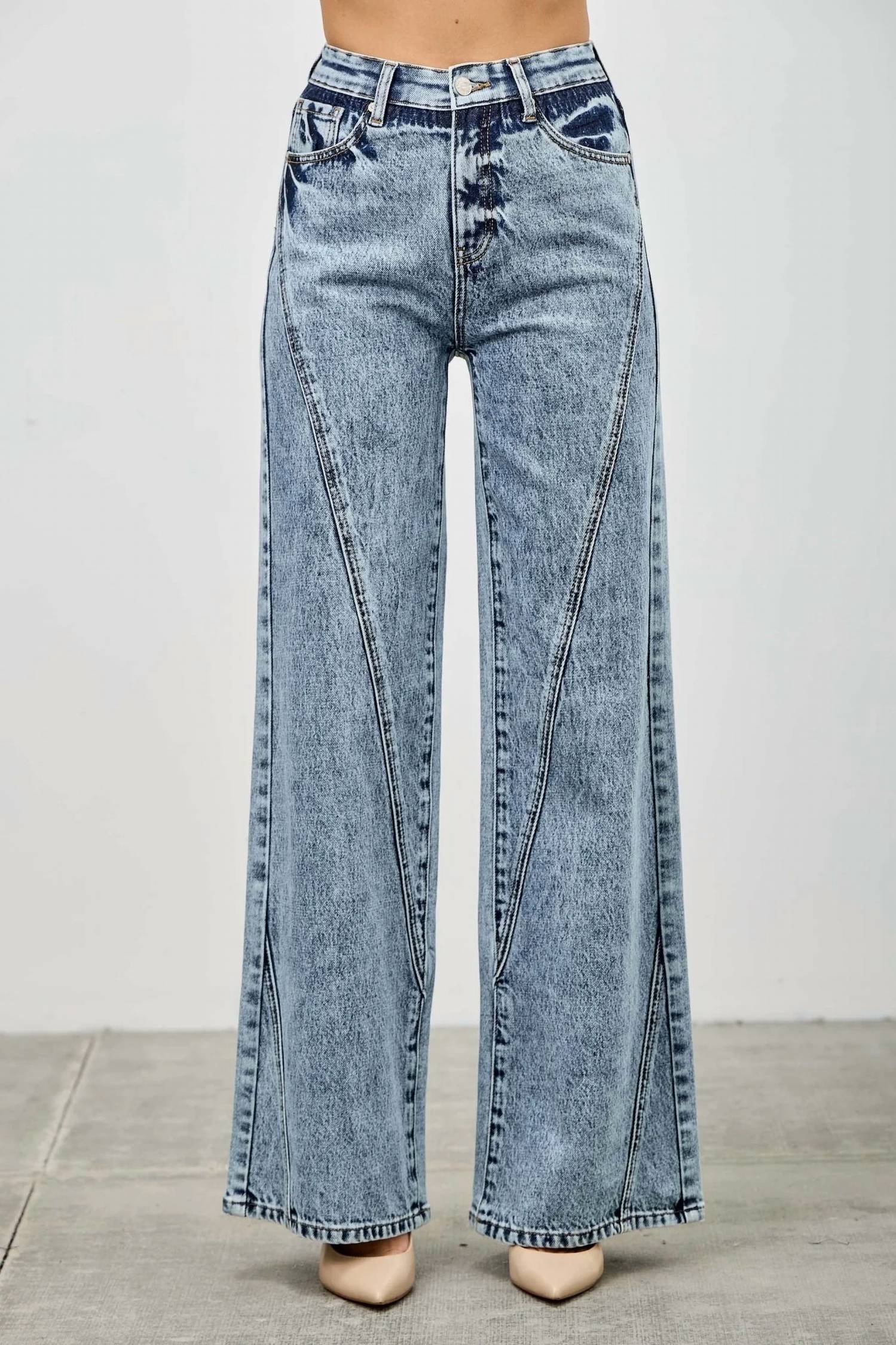 Saige Denim - Wide Leg Seam Detail Jeans