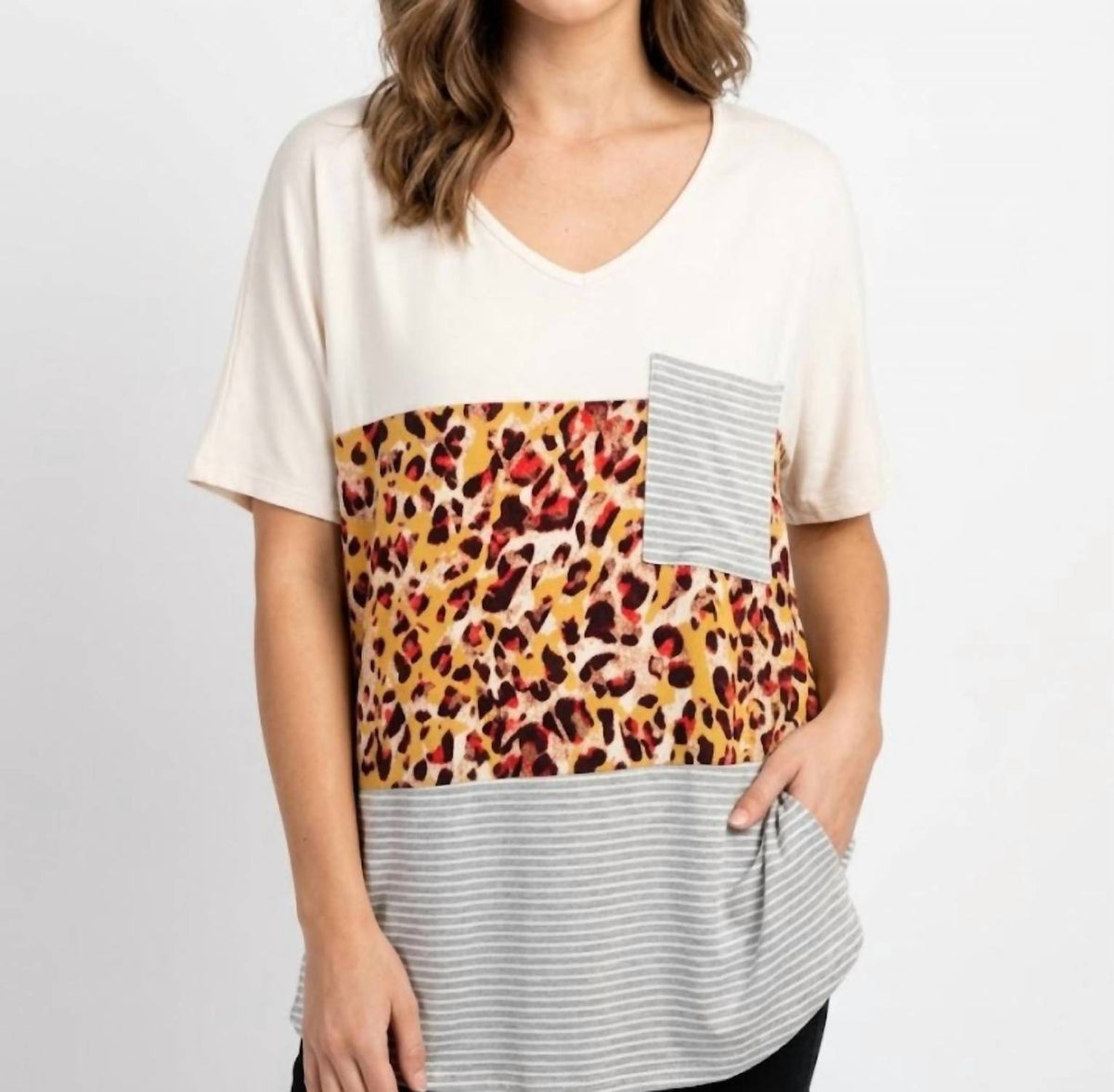 Entro - Leopard And Stripe Block Top