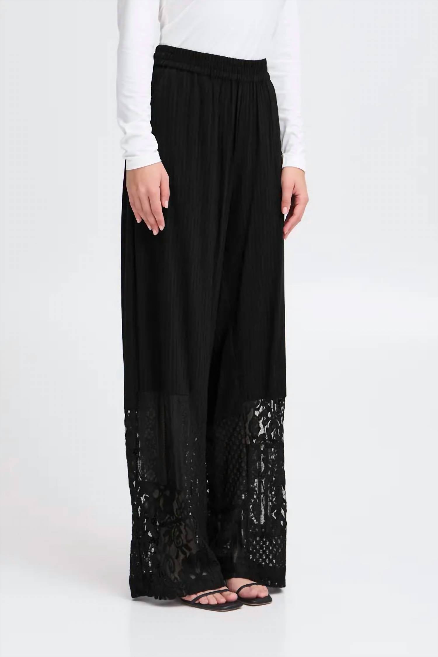 Ichi - Marila Stripe Lace Hem Wide Leg Trousers
