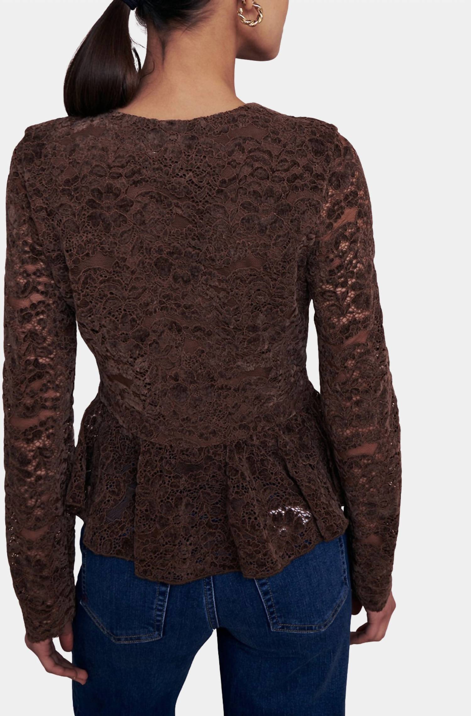 SAYLOR Alva Lace Blouse in sepia - women's blouse - detail view