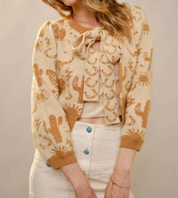Blue B - Western Motif Tie Front Cardigan