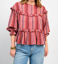 Ivy Jane Muti Striped Tier Top in rust - women's blouse
