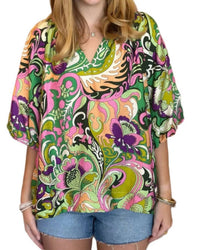 Joy Joy Puff Sleeve Peasant Top in jungle paisley - women's blouse
