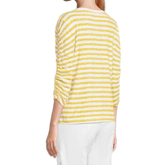 Elliott Lauren - Stripe 3/4 Ruched Sleeve Tee