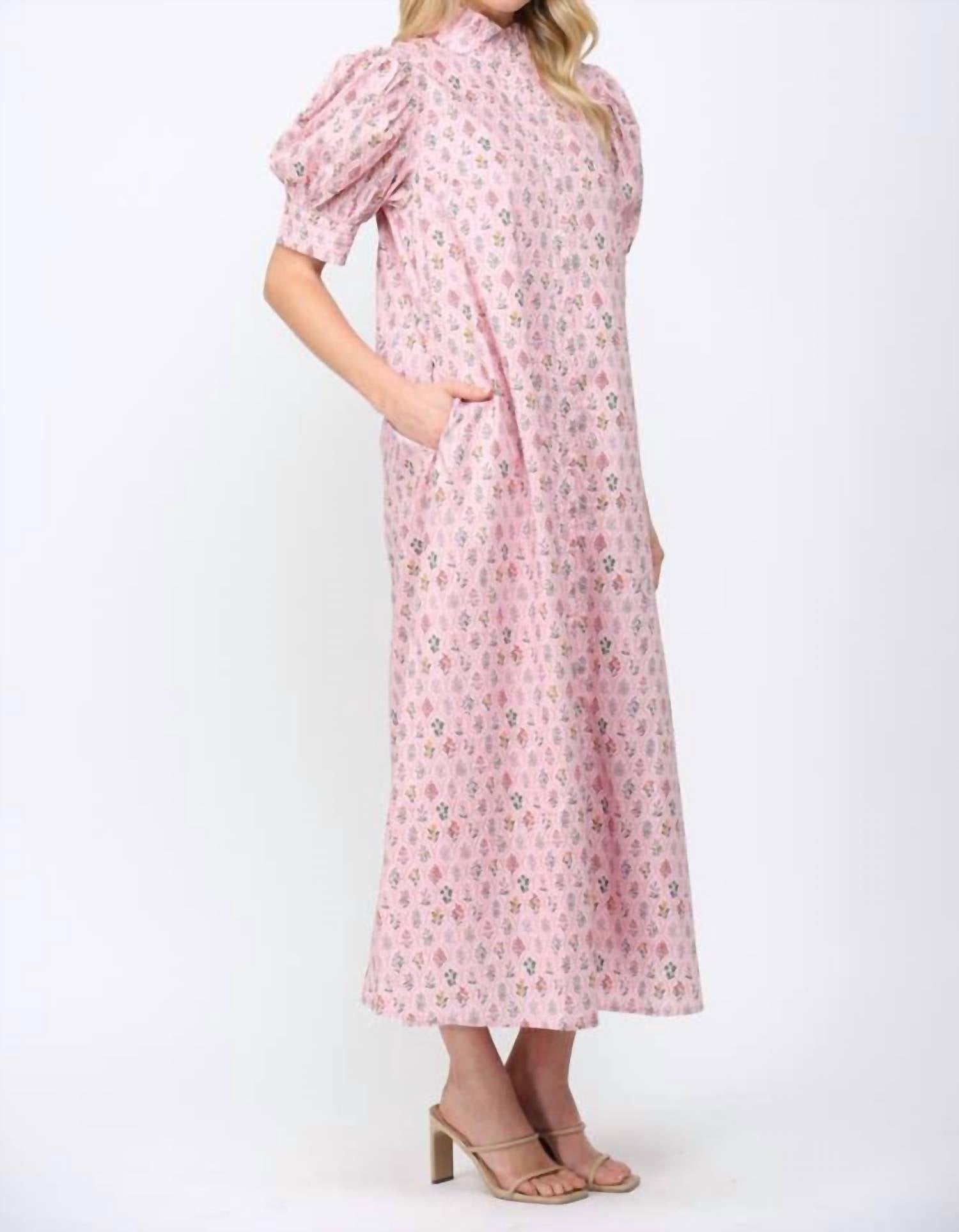 Fate - Ruffled Mock Neck Button Down Maxi Dress