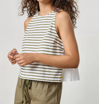 Lilla P Mixed Media Tank Top in kelp stripe - women's tank top