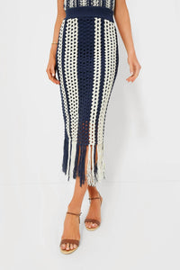 Moon River - Stripe Fringe Crochet Midi Skirt