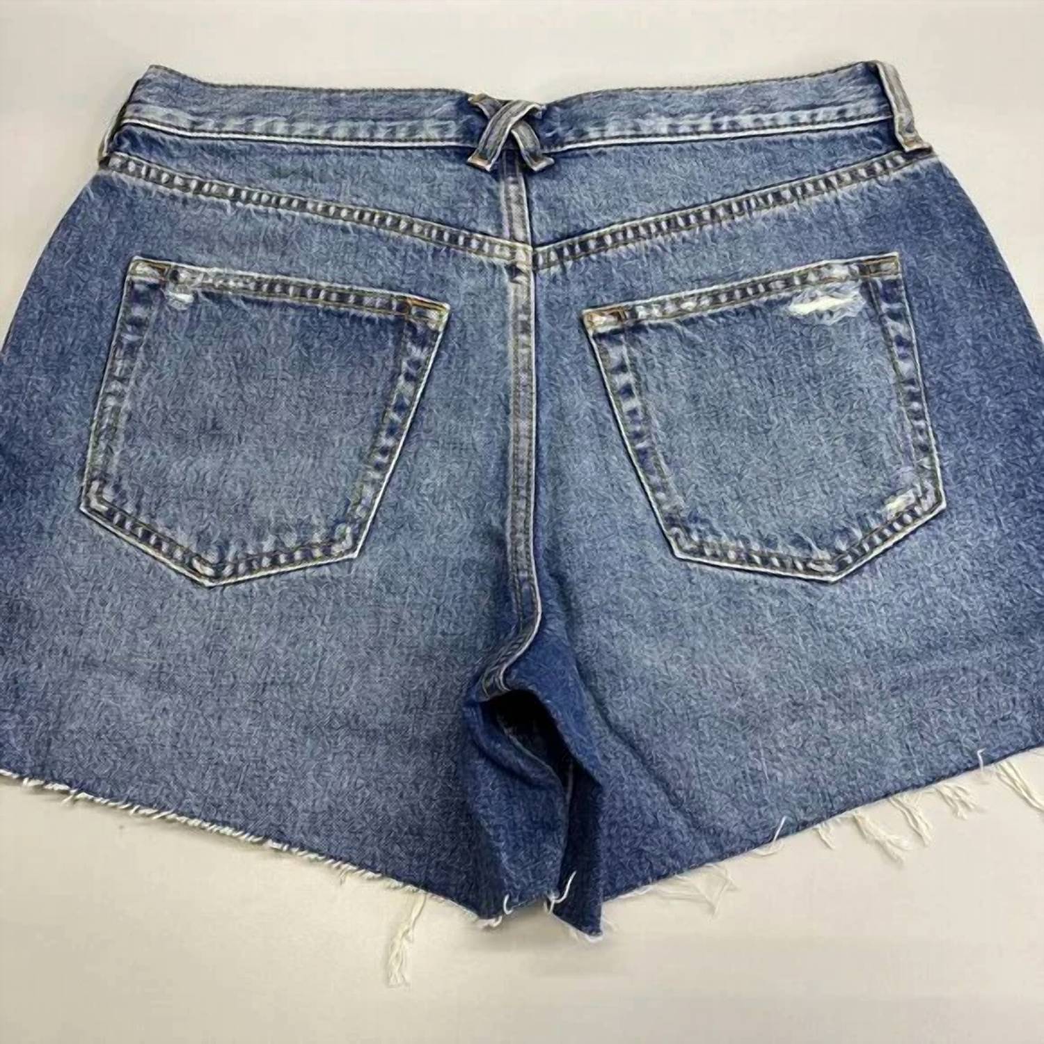ALEX MILL Women's Frayed Hem Mini Shorts in venice wash - women's shorts - detail view