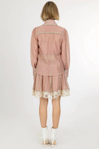 Beulahstyle - Lace Trim Detail Chiffon Shirt & Mini Skirt Set