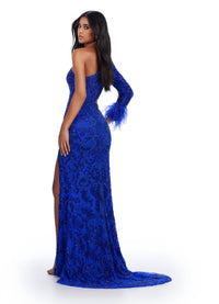 ASHLEYlauren One Shoulder Feather Cuff Gown in royal - women's dress - alternate view