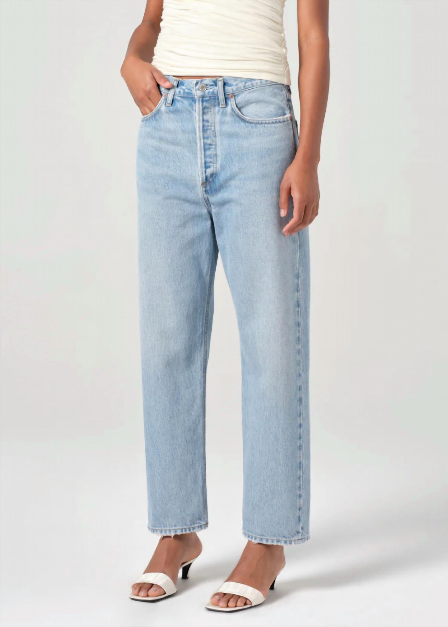 AGOLDE 90's Crop Mid Rise Loose Straight Jeans in force - women's jeans