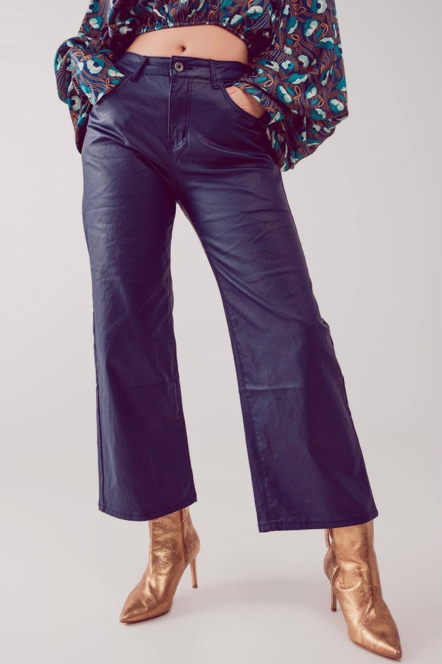 Q2 - Faux Leather Wide Leg Cropped Pants