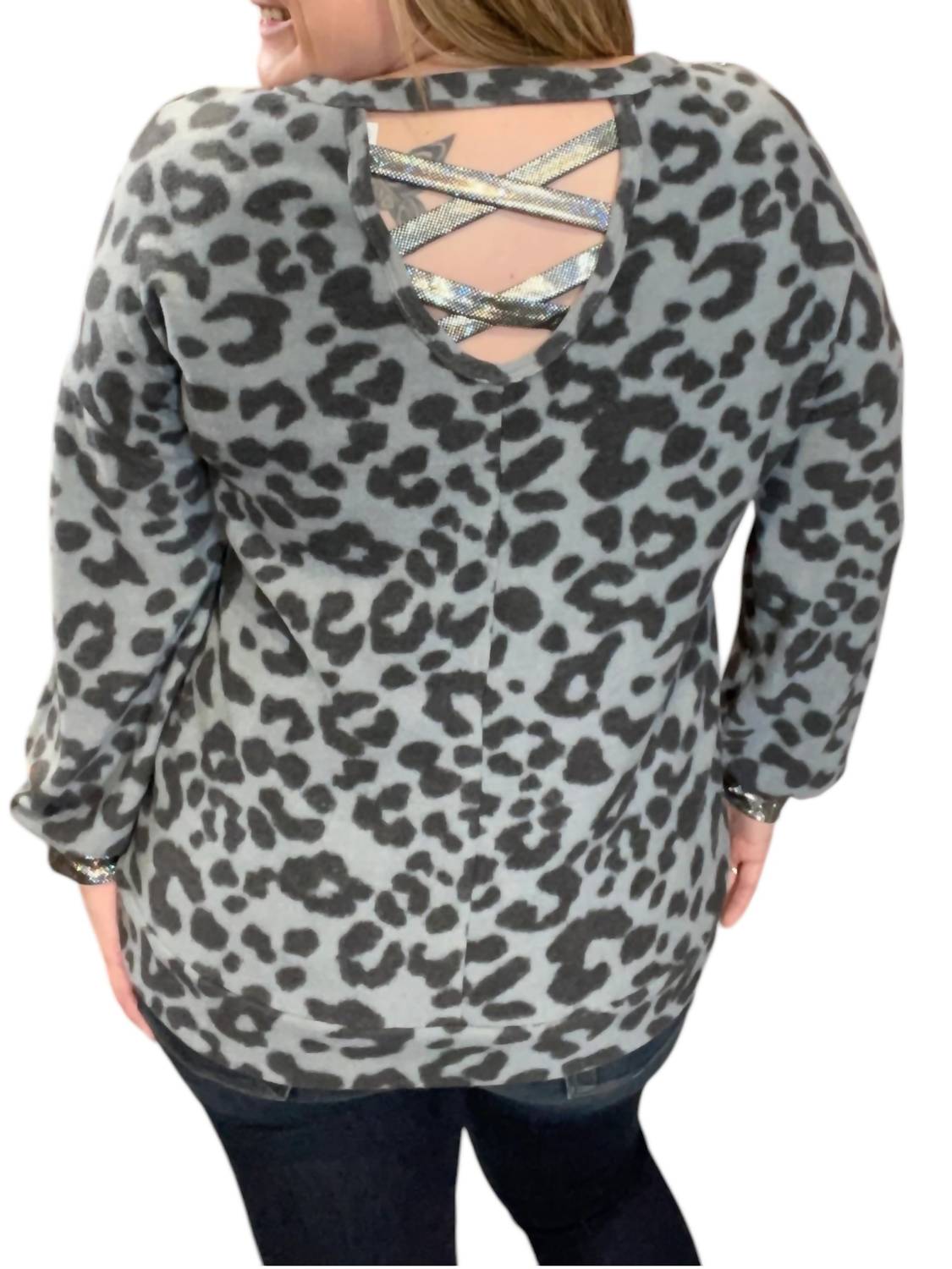 Honeyme - Leopard Cross Back Sweater