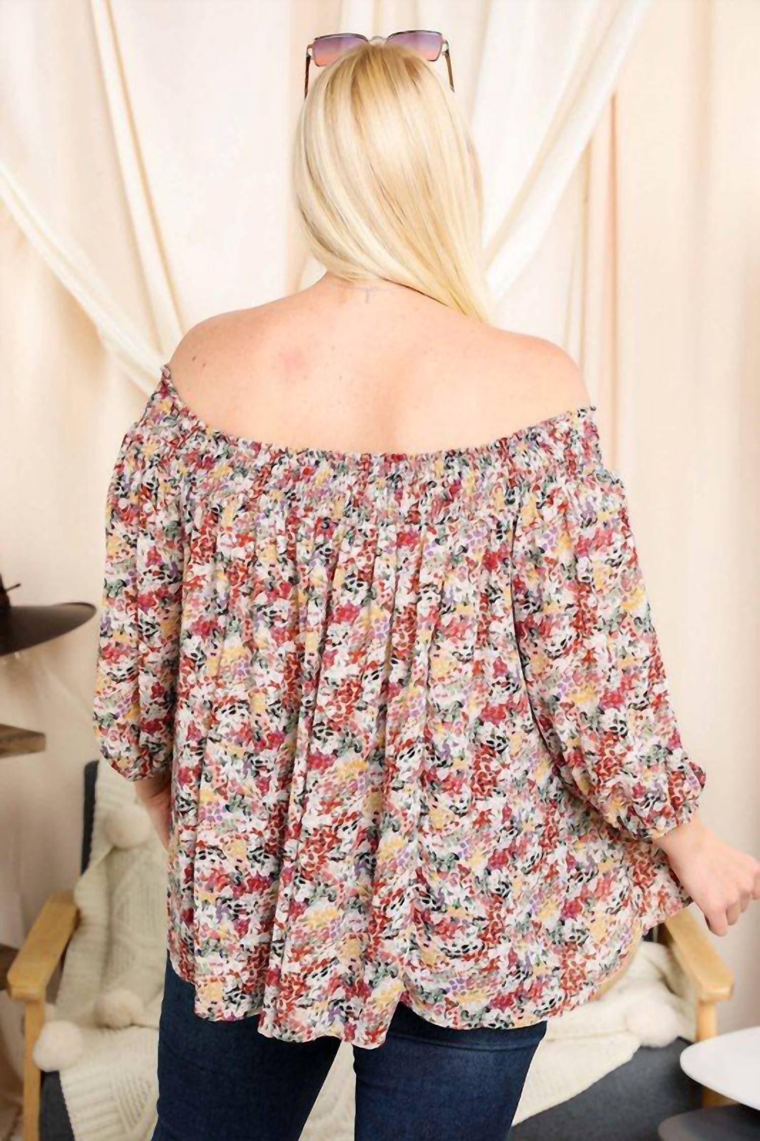 Davi & Dani - Floral Smocked Off Shoulder Top
