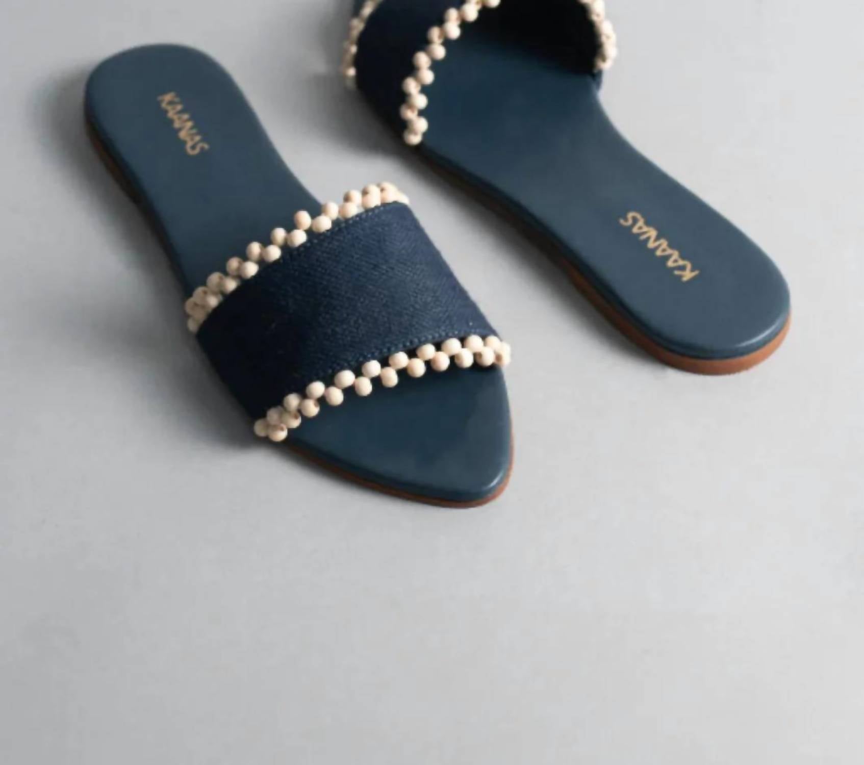 Kaanas - Women's Cala Asymmetric Linen Slide With Hand Beaded Detail