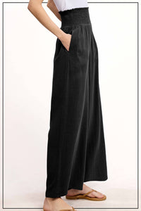 La Miel - Millie Smocked Waist High Waist Pants With Side Pockets