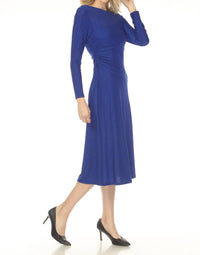 Joseph Ribkoff Shimmery Ruched Fit And Flare Dress in royal sapphire - women's dress - detail view